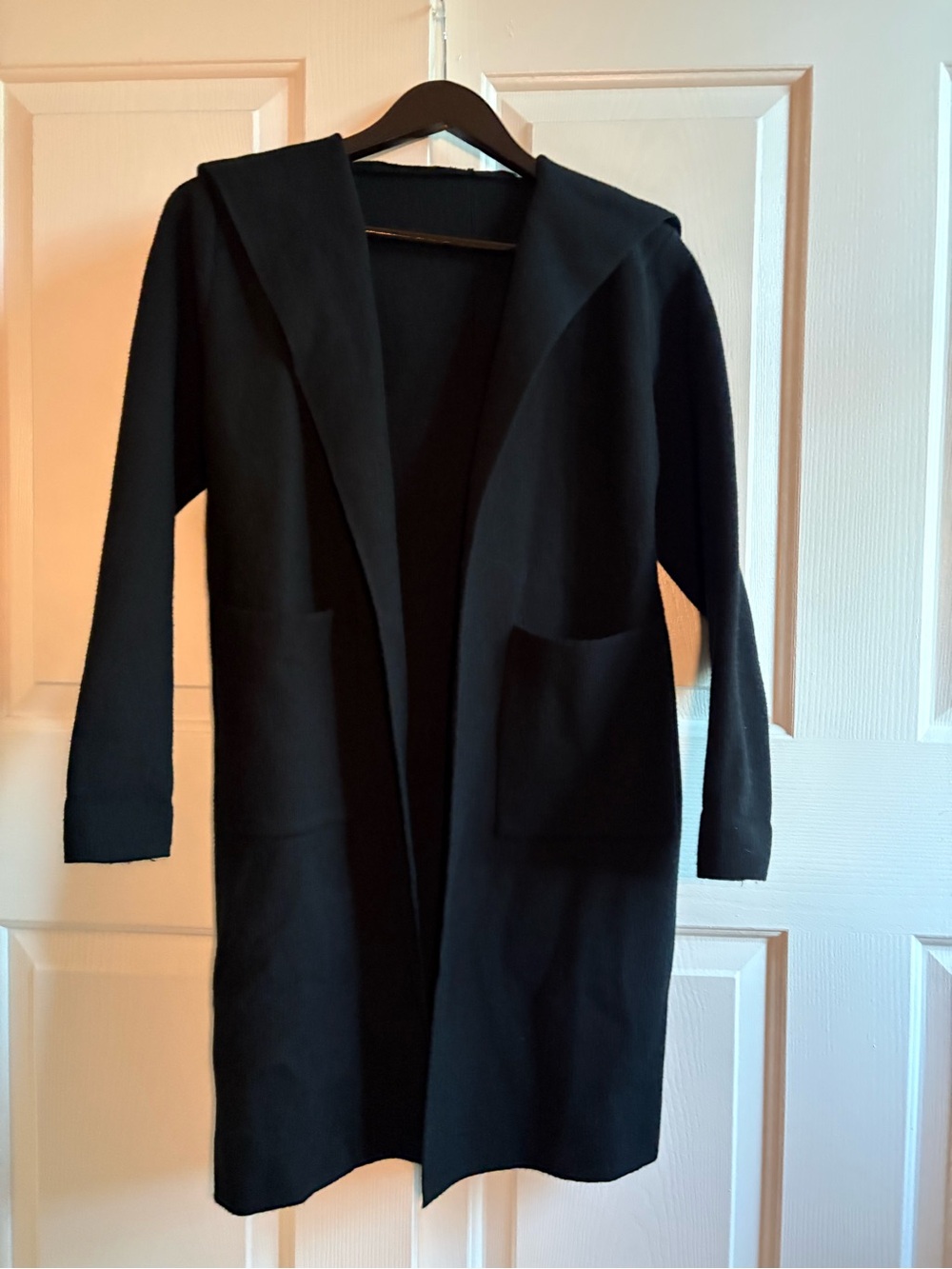 Black Hooded Open-Front Women's Coat